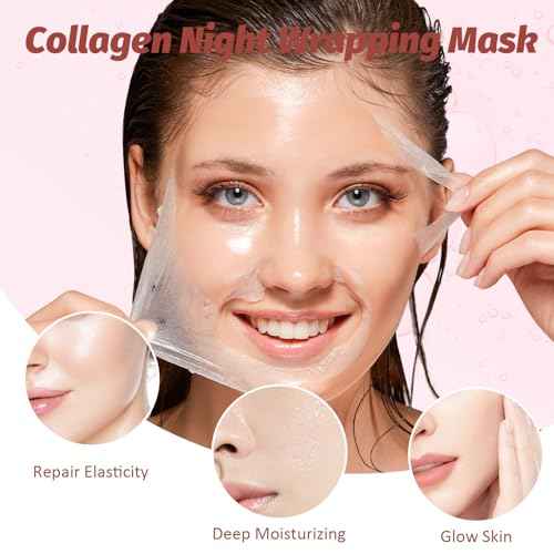 Collagen Night Wrapping Peel Off Mask with Brush, Overnight Mask Hydrates and Skin Elasticity, Reduces Sagging and Wrinkles, Hydrating Face Mask is the Ideal Gifts for Women and Teen Girls!
