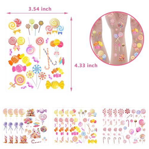 472 Pcs Cute Candyland Candy Land Tattoos Temporary Stickers,Sweet Candyland Birthday Party Favors Supplies Decorations Favors Goodie Bag Stuffers Prize(24 Sheets)