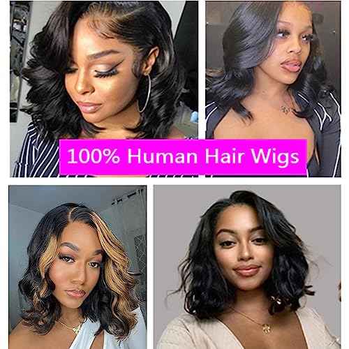 Short Bob Wig Human Hair 13X4 Lace Front Wig Natural Color, 14 Inch
