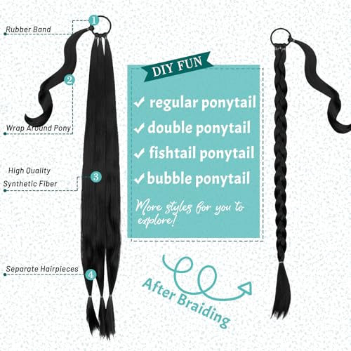 Braided Ponytail Extension 26-30" Synthetic Hair Dark Black