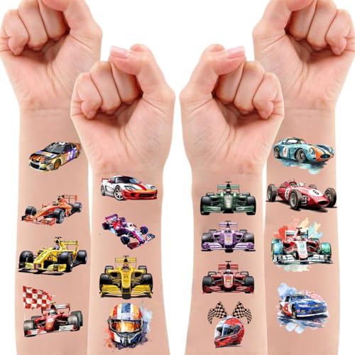 108 PCS Racing Car Pre-Cut Temporary Tattoos | Super Cute Racing Car Themed Birthday Party Favors, Supplies, Decorations, Fake Tattoo Stickers, School Rewards Prizes & Gifts for Boys & Girls