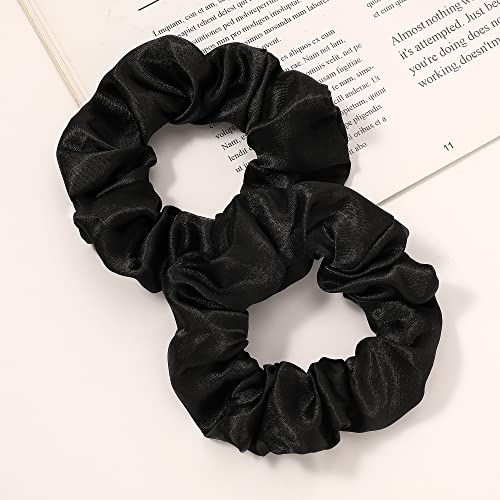 Ivyu Black Silk Satin Scrunchies - Pack of 6, 8 Pieces (2 Free) Hair