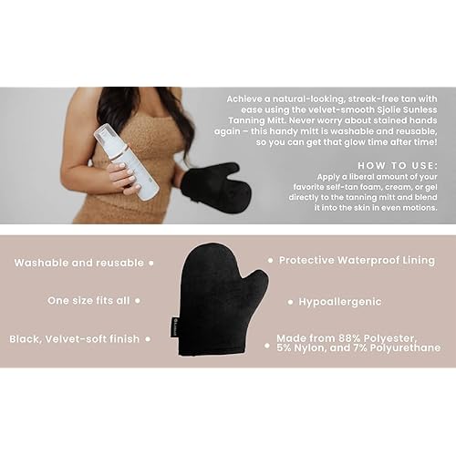 SJOLIE Self Tanner - Express Sunless Tanning Mousse + Mitt Applicator | Medium Dark Color, Streak-Free, Vegan, No Parabens