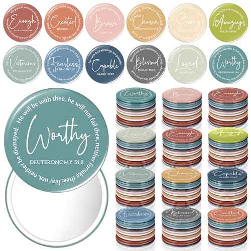 Geelin 48 Pcs Christian Mini Compact Mirrors for Purse Inspirational Bible Verse Scripture Portable Mirrors Bulk Women Small Thank You Gifts Bag for Christmas Coworker Employee Staff Friend (Morandi)