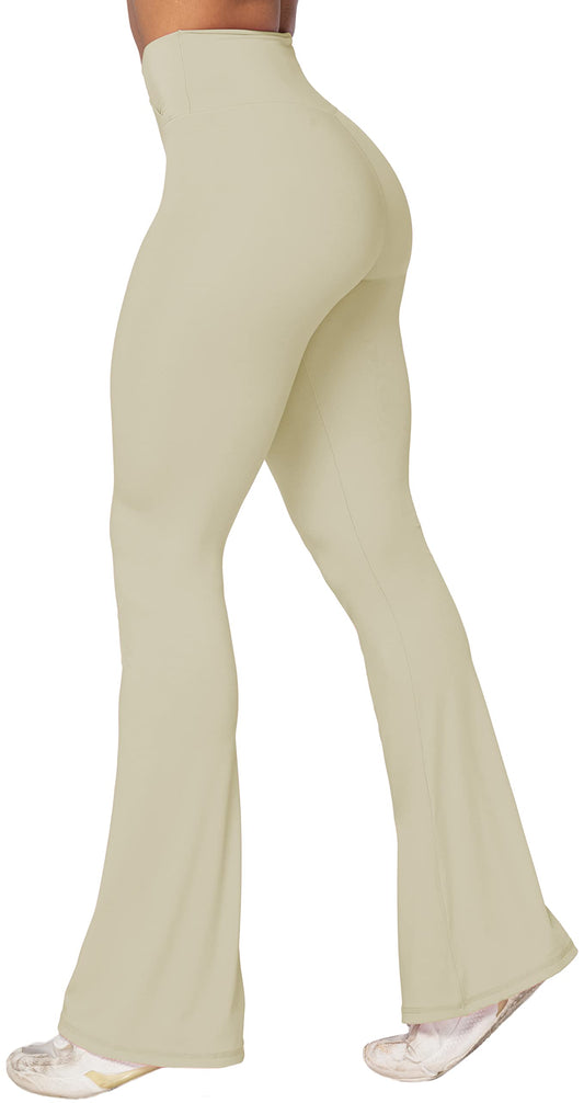 Sunzel Flare Leggings, Crossover Yoga Pants with Tummy Control, High-Waisted and Wide Leg, 30" Inseam, Apricot X-Large