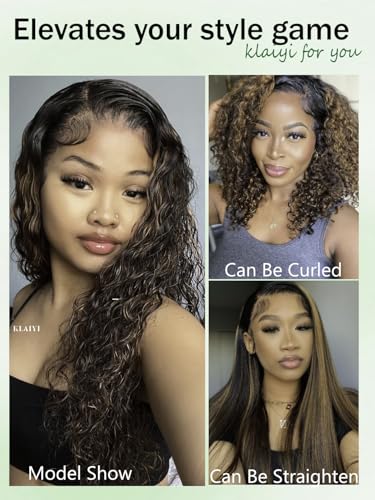 KLAIYI Ombre Brown Water Wave Glueless Wig 26 Inch Human Hair