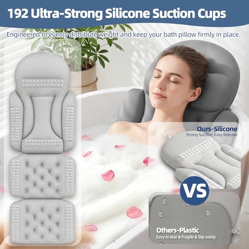 Full Body Bath Pillow 56"x16" - Ergonomic Support with 192 Suction Cups