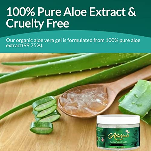 Allurials Pure Aloe Vera Gel 12 oz - Organic & Dermatologist Tested