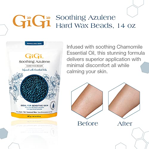 GiGi Hard Wax Beads for Hair Removal, Soothing Azulene Hard Wax Beads, Gentle Formula for Sensitive Skin, No Strips Needed for Full Body & Face Waxing, 32 oz, 1-pack