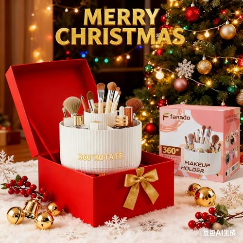 360° Rotating Makeup Brush Holder Organizer - White
