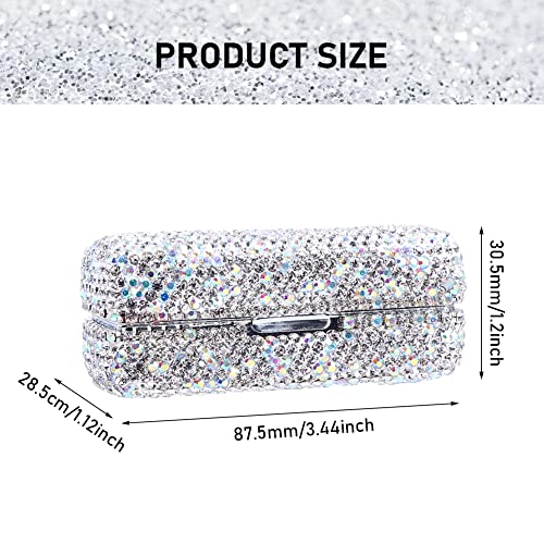 Crystal Rhinestone Lipstick Case Holder with Mirror