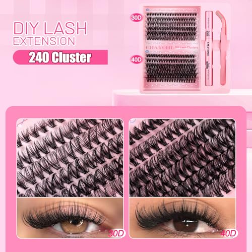 240Pcs Lash Clusters Kit 30D 40D with Bond & Tweezers