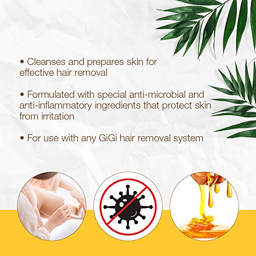 GiGi Pre Hon Pre-Epilation Pre Wax Cleanser - Skin Prep for Waxing, Removes Oil & Impurities, Ideal for Face & Body, 8 fl oz