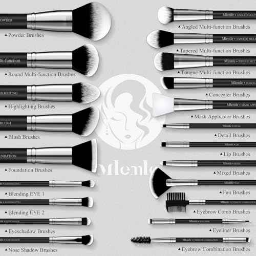 Makeup Brushes Set, Mlemle Professional 25 Pcs Makeup Kit, Include Foundation Powder Blush Concealers Eye shadows 21 Pcs Makeup Brushes and 2 Powder Puff, 2 Makeup Sponge(B01-Black)