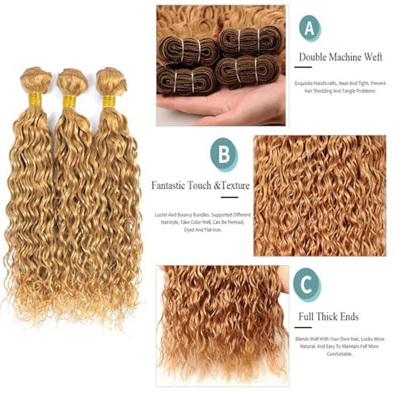 #27 Honey Blonde Water Wave Hair Bundles 30-34 Inch