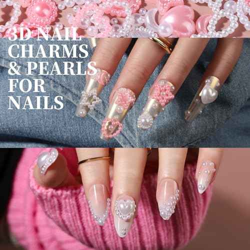 FANDAMEI Nail Charms and Gems, Charms for Nails Design, Nail Art Charms, Nail Design Kit, Rhinestones for Nails, Nail Gems, Bow Charms for Nails, 3D Flowers for Nails, Pearls for Nails