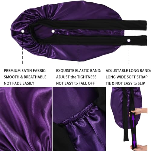 Wzl Wlg Satin Bonnet 2 Pack for Long Hair Sleep Cap Anti-Slip Night Hair Wrap