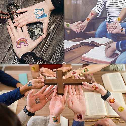 Landhoow 240 Pcs Jesus Loves You Tattoos Temporary for Kids Glitter Face Tattoos Cool Body Sticker Costume Accessory for Adults Boys Girls Party Favor