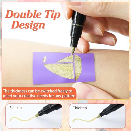MuseLuxe Temporary Tattoo Markers - 16 Color Pen Set with 100 Stencils