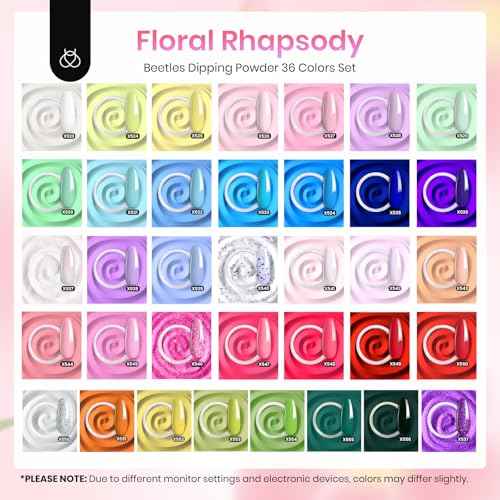 Beetles Dip Powder Nail Kit, 36 Colors Glitter Nude Pink Red Green Pastel Dipping Powder Starter Kit Quick Drying Nail Set for French Nails Art Manicure DIY Salon Gift for Women