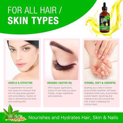 Jamaican Black Castor Oil 4Fl Oz, Organic Cold Pressed Unrefined Castor Oils for Hair Growth & Skin Care, Nourish Eyelashes and Eyebrows - Glass Bottle