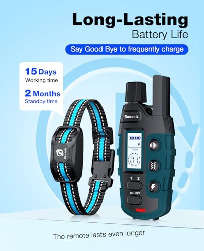 Bousnic Dog Shock Collar - 3300Ft Training Collar with Remote for 5-120lbs Small Medium Large Dogs Rechargeable Waterproof e Collar with Beep (1-8), Shake(1-16), Safe Shock(1-99) Modes (LightBlue)