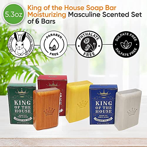 Kovot King of the House Soap Bar Gift Set – 5.3oz Moisturizing Masculine Scented Set of 6 Bars – Shaped like a Gold, Silver & Wood Bar