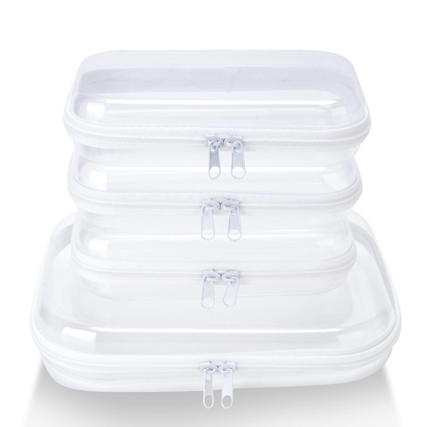 WELPIRT 4 pcs Clear Zipper Pouches,Hard Shell Zipper Case, Toiletry Bag for Travel, CLear Diaper Bag, Toiletry Pouch, Travel Organizer, Clear Cosmetic Bag,Toy Storage Bins (M+3S)