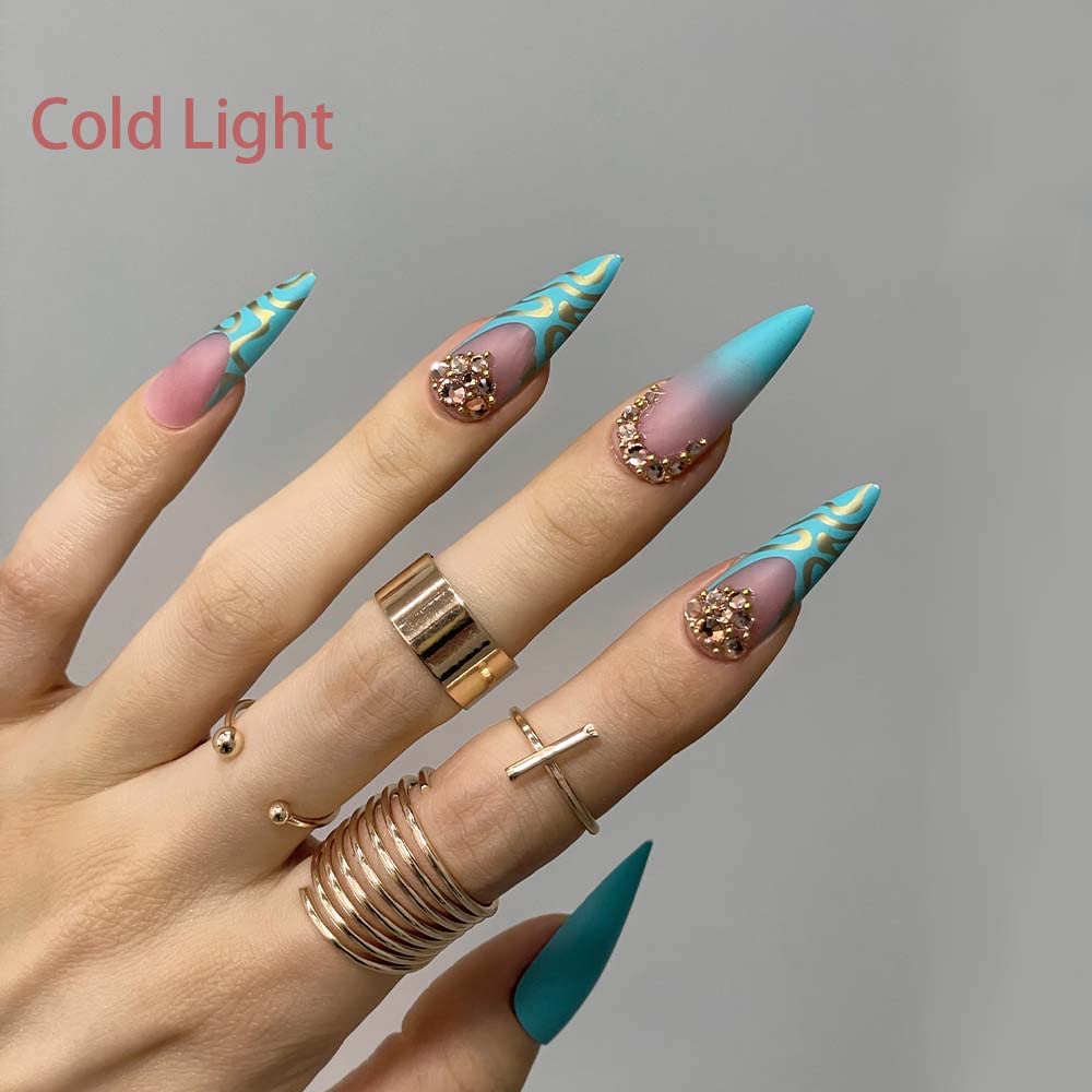 Redykat 24PCS Stiletto Matte Press On Nails, Salon Quality Nail Art, Extra Long Acrylic False Nails, Fake Nails, Home Quick Manicure (bluegreen ombre)