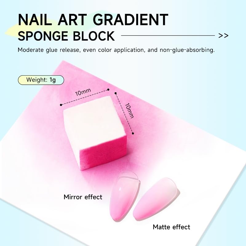 100Pcs Ombre Nail Sponges Set with Gold Grabbing Pen & Storage Box