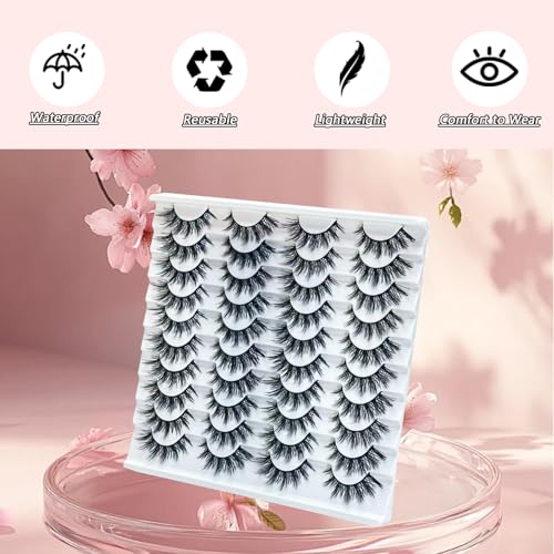 20 Pairs 5D Wispy Cat Eye Faux Mink False Eyelashes