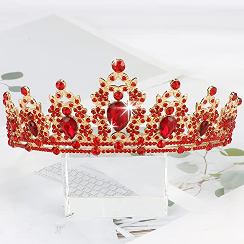 Tiaras for Women, Didder Red Crystal Tiara Crowns for Women, Gold Crown Tiaras for Girls Princess Crown Wedding Tiaras and Crowns for Women Brides Birthday Party Christmas Prom