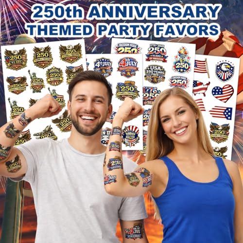 250th Anniversary Patriotic Temporary Tattoos - 60PCS