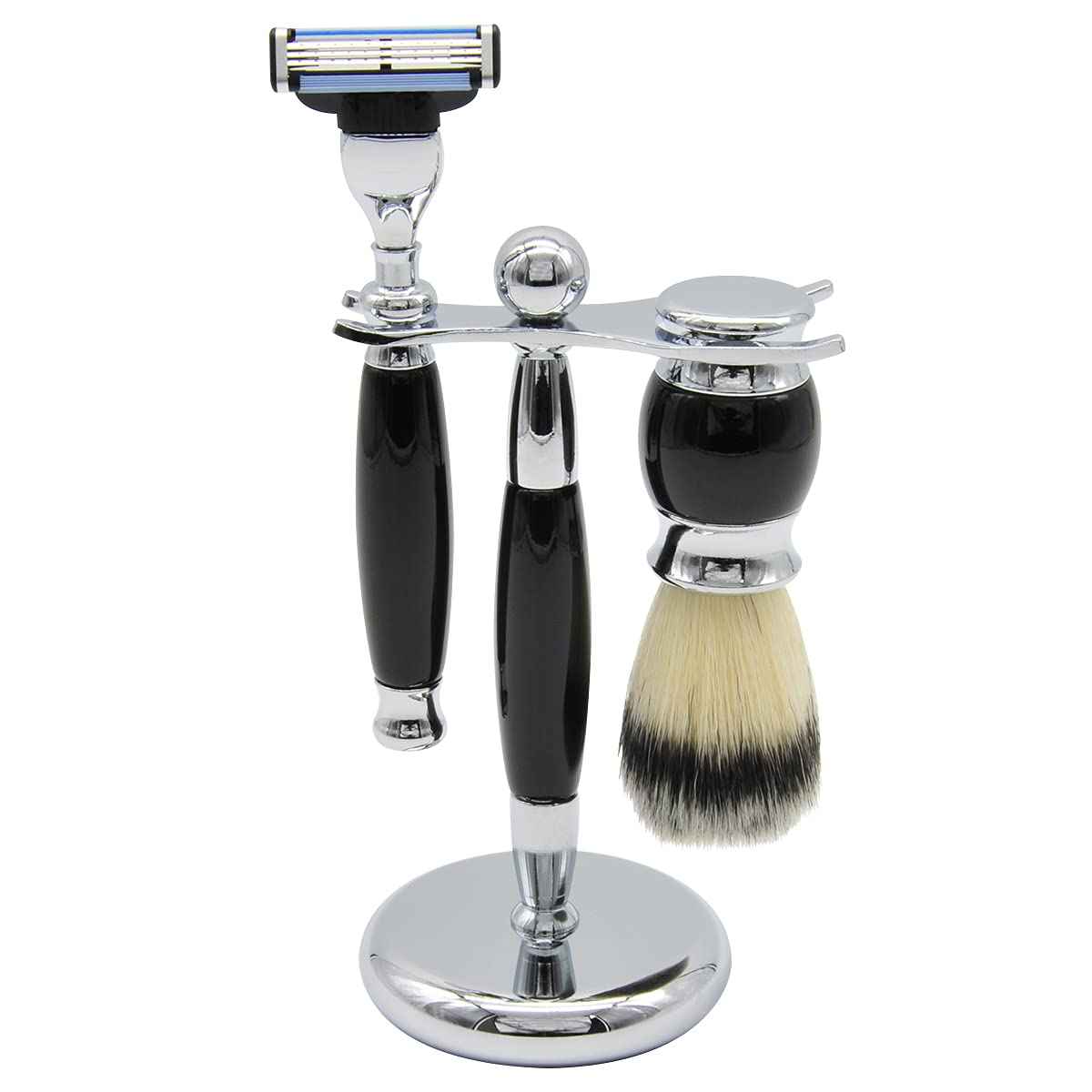 Union Razors SS3 Black Three Piece Shave Kit with Razor, Shaving Brush and Stand.
