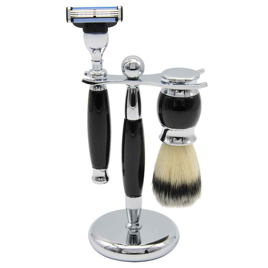 Union Razors SS3 Black Three Piece Shave Kit with Razor, Shaving Brush and Stand.