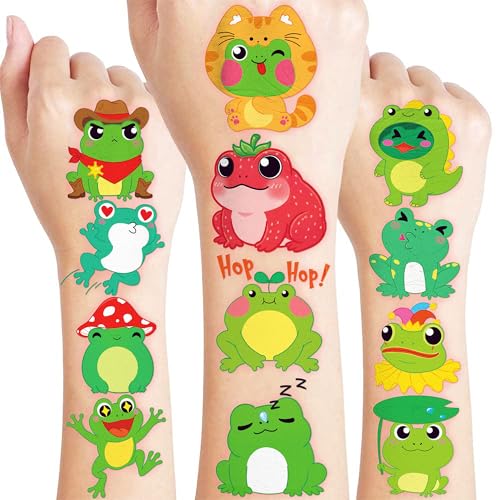 96 Pack Green Frog Temporary Tattoos for Kids