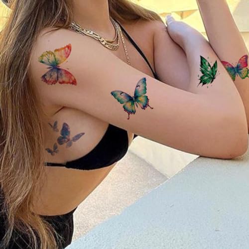 Glitter Butterfly Temporary Tattoos for Kids, 74 Sheets