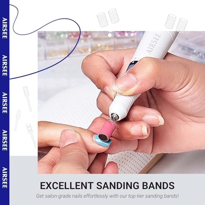 AIRSEE 100-Piece Nail Sanding Bands Set - 240 Grit Fine for Nail Drill