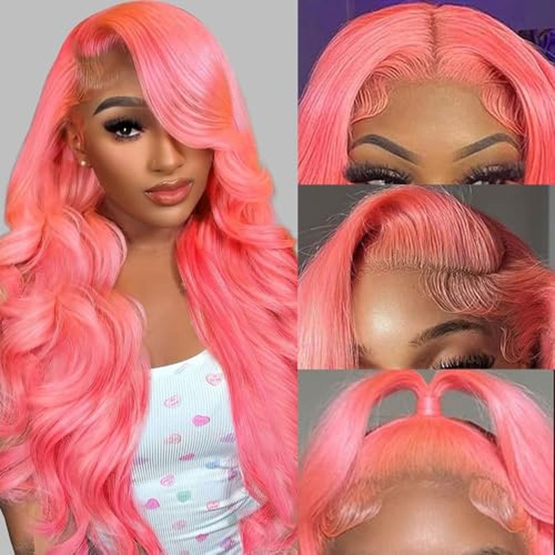 Kassamo 32-Inch Pink Lace Front Wig - 250 Density Body Wave Human Hair