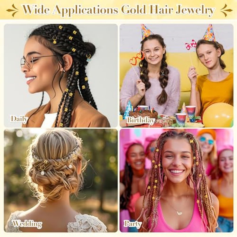 255 PCS Gold Hair Cuffs for Braids & Locs - 38 Styles
