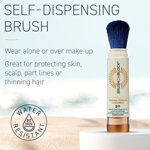Brush On Block SPF 50 Translucent Mineral Powder Sunscreen - Easy to Apply & Reef-Friendly