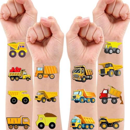100 PCS Dump Truck Temporary Tattoos - Construction Party Favors