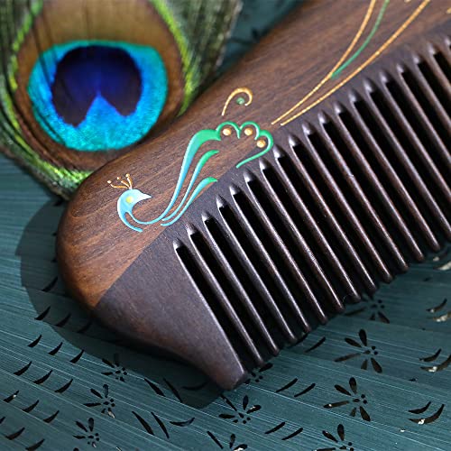 TAN MUJIANG Anti Static Hair Comb - 5.12" None-Tangled Detangling Comb - Fine Tooth Natural Wooden Handmade Combs for Women and Girls