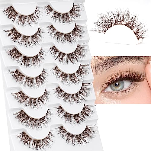7 Pairs Mink DIY Individual Fluffy Wispy Lashes - Brown Natural Look False Eyelashes Extensions
