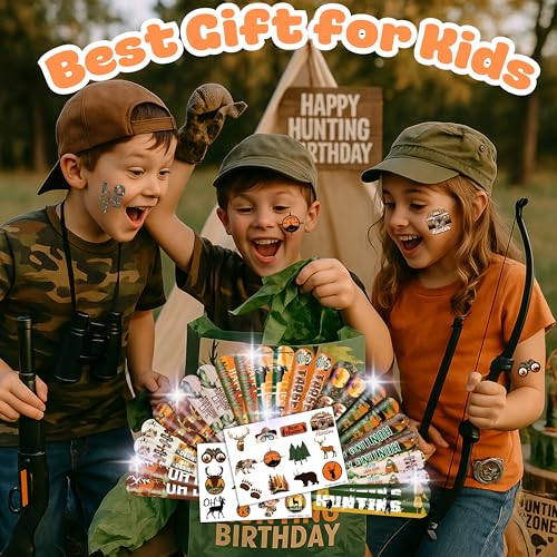 48PCS Hunting Party Set - 24PCS Temporary Tattoos & 24PCS Slap Bracelets - Outdoor Adventure Birthday Supplies, Baby Shower Gifts, Classroom Rewards & Party Decor for Kids (Boys & Girls)