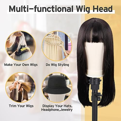 Klvied Reinforced Wig Mannequin Stand with Head, Dual-use 22 Inch Canvas Wig Head Display, Adjustable Clamp Wig Holder, Manikin Head Set for Cosmetology Hairdressing Training with Carrying Storage Bag