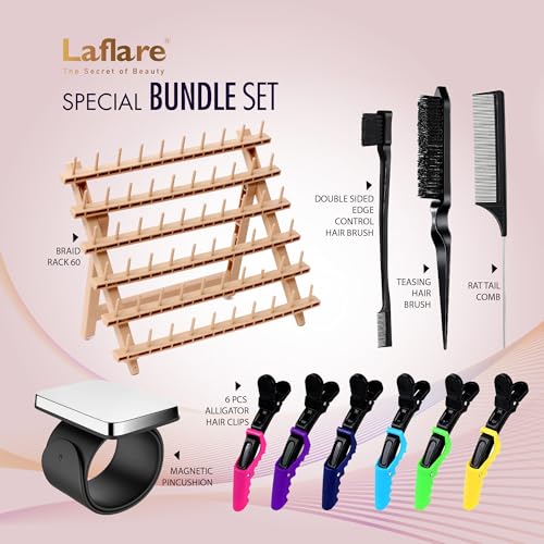 Laflare Hair Braiding Rack with 60 Pegs & Accessories Set