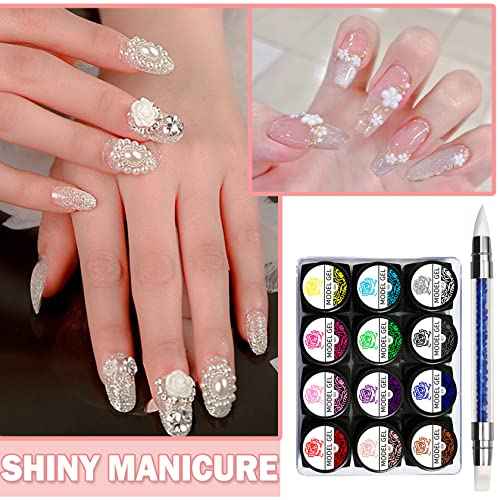 12 Colors Sculpture Painting Set, 3D Nail Art Set with Carved Painting Pen, Salon Creative DIY Gel Nails
