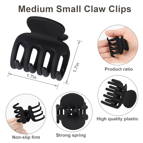 Small Claw Clips for Thin Hair - 6 Pack Black Matte
