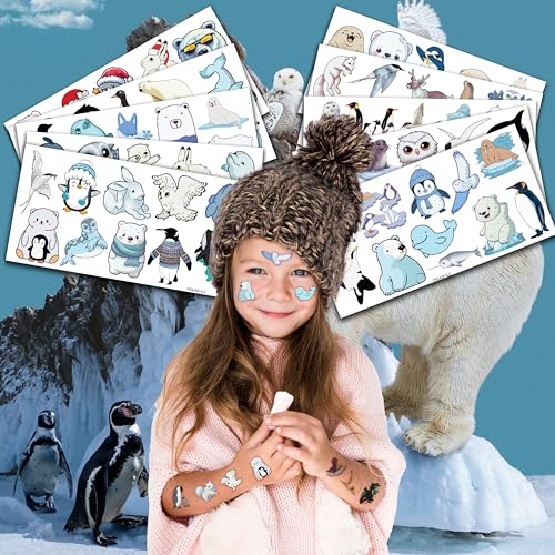 100 Polar Animal Temporary Tattoos for Kids
